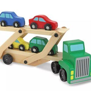 Melissa & Doug Car Carrier Truck and Cars Wooden Toy Set With 1 Truck and 4 Cars